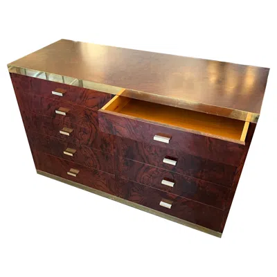 Pre-owned Willy Rizzo 1970s  Wood And Brass Chest Of Drawers In Brown
