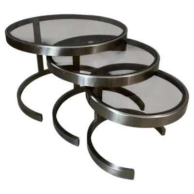 Pre-owned Willy Rizzo 20th Century Chromed Metal And Glass Nesting Table Attributed To  In Black