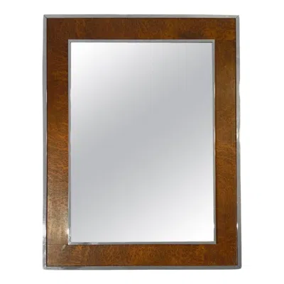 Pre-owned Willy Rizzo A Luxurious Shabby-chic Elm & Metal Wall Mirror,  Style, France 1970 In Gray