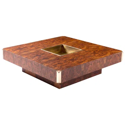 Pre-owned Willy Rizzo Alveo Cocktail Table In Walnut Burlwood Veneer With Brass Corners & Drybar In Brown