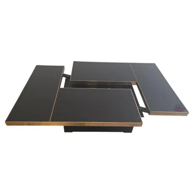 Pre-owned Willy Rizzo Black Glass And Brass Coffee Table With Hidden Bar From