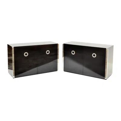 Pre-owned Willy Rizzo Black Laminated Wood & Chrome Sideboard, Dresser, Cabinet Italy Pair
