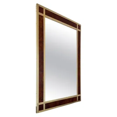 Pre-owned Willy Rizzo Brass And Burlwood Wall Mirror, Mid-century Modern, 1970s In Brown