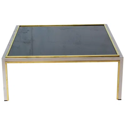 Pre-owned Willy Rizzo Brass Chrome Smoked Glass  Square Coffee Table In Gray