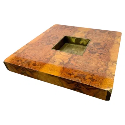 Pre-owned Willy Rizzo Burl Wood And Brass Coffee Table, Italy, 1970s In Brown