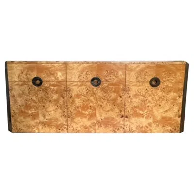 Pre-owned Willy Rizzo Cabinet, Elm Burl Wood & Brass, Mid-century Modern, Italy In Brown