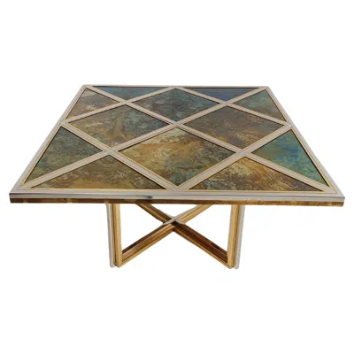 Pre-owned Willy Rizzo Center / Dining Table In Lucite, Brass & Chromed Metal By Romeo Rega, Italy, 70s In Brown