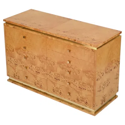Pre-owned Willy Rizzo Chest Of Drawers In Poplar Burl And Brass, Italy, 1970s In Brown