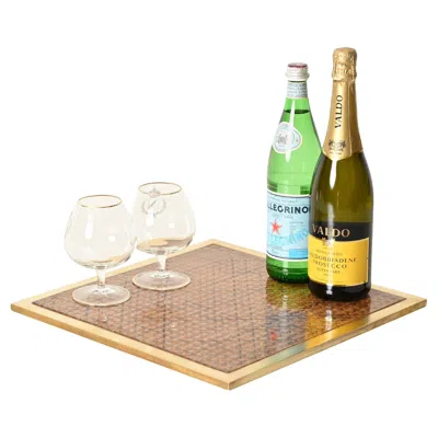 Pre-owned Willy Rizzo Christian Dior Brass, Lucite And Vienna Straw Centerpiece Tray, Italy, 1970s In Sand