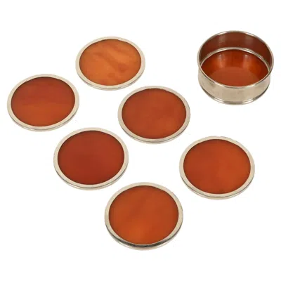 Pre-owned Willy Rizzo Coaster Set In Silver-plated And Amber Lucite, Italy, 1970s In Brown