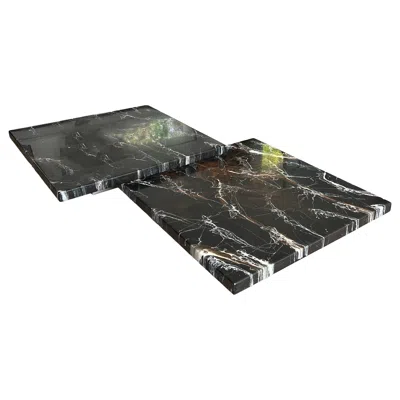 Pre-owned Willy Rizzo Coffee Table Composed Of Two Designer Faux Marble Tables Resting On Chrome Legs In Black