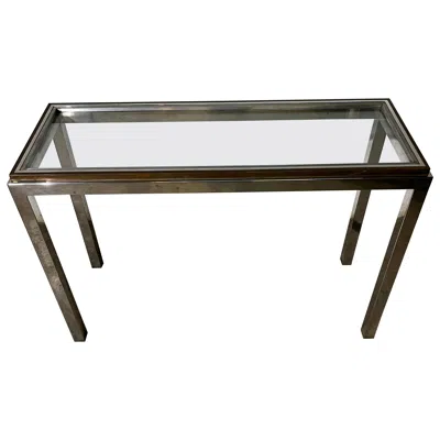 Pre-owned Willy Rizzo Console Table W . Rizzo Style Chrome Brass Metal Glass Top In Black
