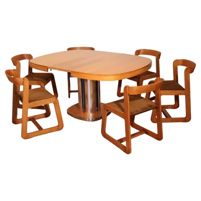 Pre-owned Willy Rizzo Dining Set For Sabot, Extendable Table And Six Chairs, Italy, 1970s In Brown
