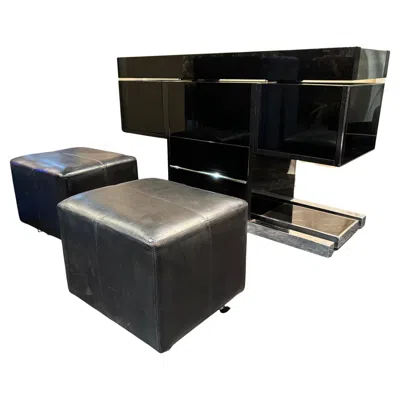 Pre-owned Willy Rizzo Dry Bar Set By  In Chrome And Lacquered Wood, 1970s In Brown