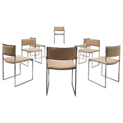 Pre-owned Willy Rizzo Eight Exquisite  Sq-br Square Chairs, 1970, Published Casa Vogue In Brown