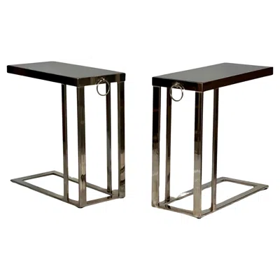 Pre-owned Willy Rizzo Flat Bar Polished Chrome Cantilever Side Tables With Black Marble Tops, Pair