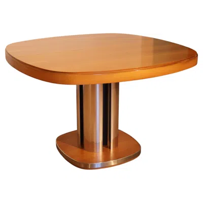 Pre-owned Willy Rizzo For Sabot Extendable Dining Table In Wood And Steel, Italy, 1970s In Brown