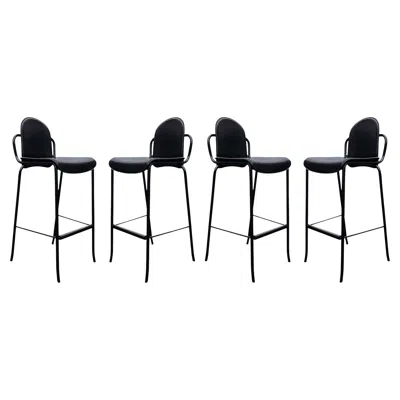 Pre-owned Willy Rizzo Four  Style Black Leather Tubular Cidue Barstools Mid-century Modern