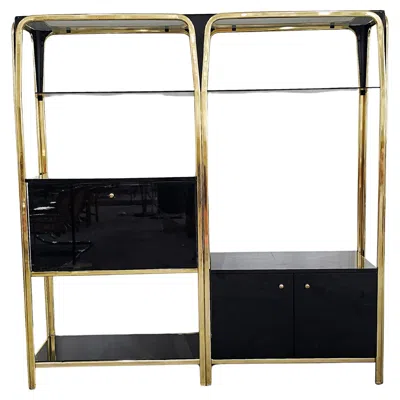 Pre-owned Willy Rizzo Hollywood Regency Black Lacquered Modular Wall Unit With A Bar, Italy 1980s