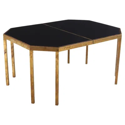 Pre-owned Willy Rizzo Italian Black Glass And Brass Dining Table Attributed To , C. 1970.