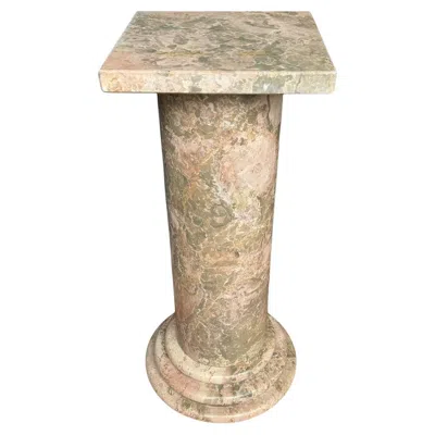 Pre-owned Willy Rizzo Italian Mid Century Transitional Modern Green Pink & Beige Marble Pedestal Table