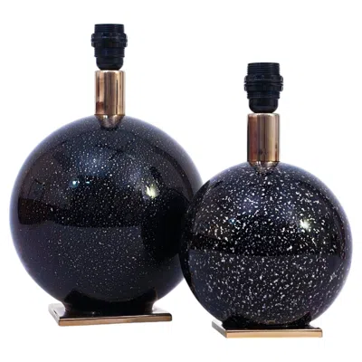 Pre-owned Willy Rizzo Italian Modern Murano Glass And Chrome Table Lamps By , Spain, 1970s In Black