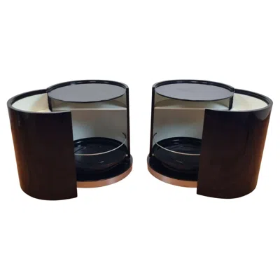 Pre-owned Willy Rizzo Italian Pair Of Black Lacquered Nightstands By  For Mario Sabot, 70s