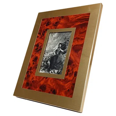 Pre-owned Willy Rizzo Italian Picture Frame In Gilded Aluminum And Faux Burl Formica By Mascagni, 70s In Brown