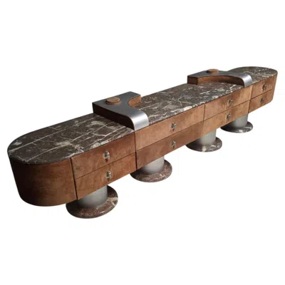 Pre-owned Willy Rizzo Italian Sculptural Sideboard In Suede And Breccia Marble, 1970s In Brown