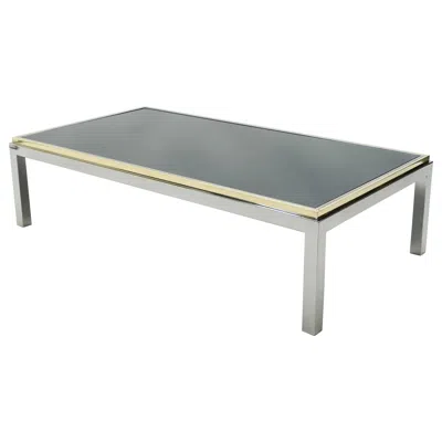 Pre-owned Willy Rizzo Large Brass And Chrome Coffee Table  Model Flaminia, 1970s In Gray