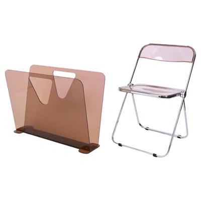 Pre-owned Willy Rizzo Large Magazine Or Print Rack In Pink Smoked Lucite, Rizzo Style, Italy 1970s