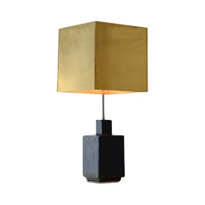 Pre-owned Willy Rizzo Large Table Lamp With Glazed Ceramic Base And Brass Shade In Brown