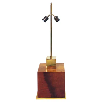 Pre-owned Willy Rizzo Manner Brass Lacquered Burl Wood Table Lamp 1970s Hollywood Regency In Brown
