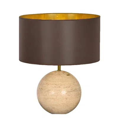 Pre-owned Willy Rizzo Massive Spherical Travertine And Brass Table Lamp, Signed, Italy, 1973 In Brown