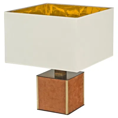 Pre-owned Willy Rizzo Mid-century Brass And Brown Suede Table Lamp, Italy 1970s