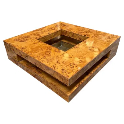 Pre-owned Willy Rizzo Mid-century Burl Wood Coffee Table In Brown