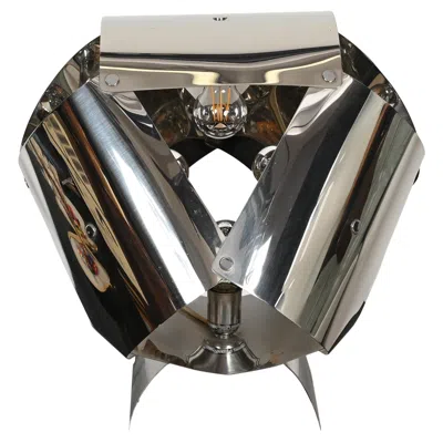 Pre-owned Willy Rizzo Mid-century Large Sculptural Table Lamp In Chrome, Italy 1970s In Black
