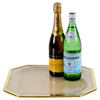 Pre-owned Willy Rizzo Midcentury Lucite And Brass Octagonal Italian Tray,  Style, 1970s In Sand
