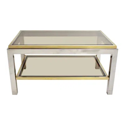 Pre-owned Willy Rizzo Mid-century Modern Brass Chrome Coffee Table By  Signed 1970s Italy In Sand