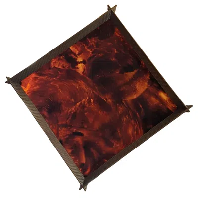 Pre-owned Willy Rizzo Mid-century Modern Italian Lucite “tortoise” Catchall Tray With Brass Rim 1970 In Brown