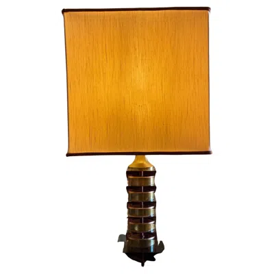 Pre-owned Willy Rizzo Mid-century Modern Italian  Table Lamp In Purple Plexiglass And Brass