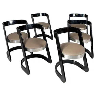 Pre-owned Willy Rizzo Mid-century Modern, Set Of 6  Chairs For Mario Sabot, Italy, 1970s In Brown