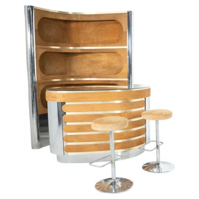 Pre-owned Willy Rizzo Mid-century Modern Suede Bar By , Italy, 1970s Beige Suede And Metal In Brown