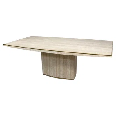 Pre-owned Willy Rizzo Mid-century Modern Travertine Dining Table By , 1970s In Sand
