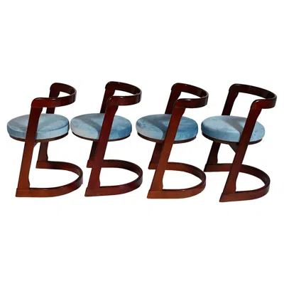 Pre-owned Willy Rizzo Mid-century Modern Vintage Four Dining Chairs Beech Blue  1960s Italy