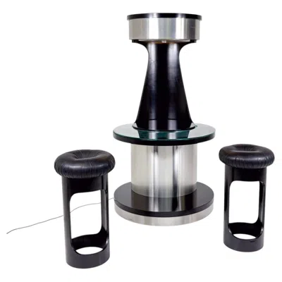 Pre-owned Willy Rizzo Mid-century Motorized Bar By , Wood Metal And Glass, Italy, 1970s In Brown