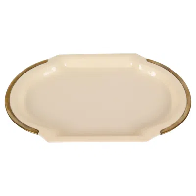 Pre-owned Willy Rizzo Mid-century Oval Serving Tray In Brass And Cream-colored Plexiglass, Italy 1980s In Sand