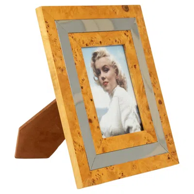 Pre-owned Willy Rizzo Midcentury Picture Frame In Wood, Chrome & Glass  Style, Italy 1960s In Brown