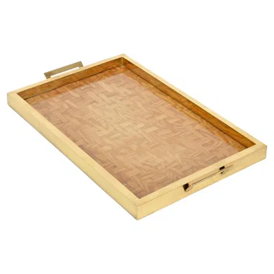 Pre-owned Willy Rizzo Mid-century Serving Tray In Brass, Lucite And Rattan, Italy 1970s In Sand