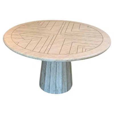 Pre-owned Willy Rizzo Midcentury Travertine Round Dining Table Attributed To , Italian, 70s In Sand